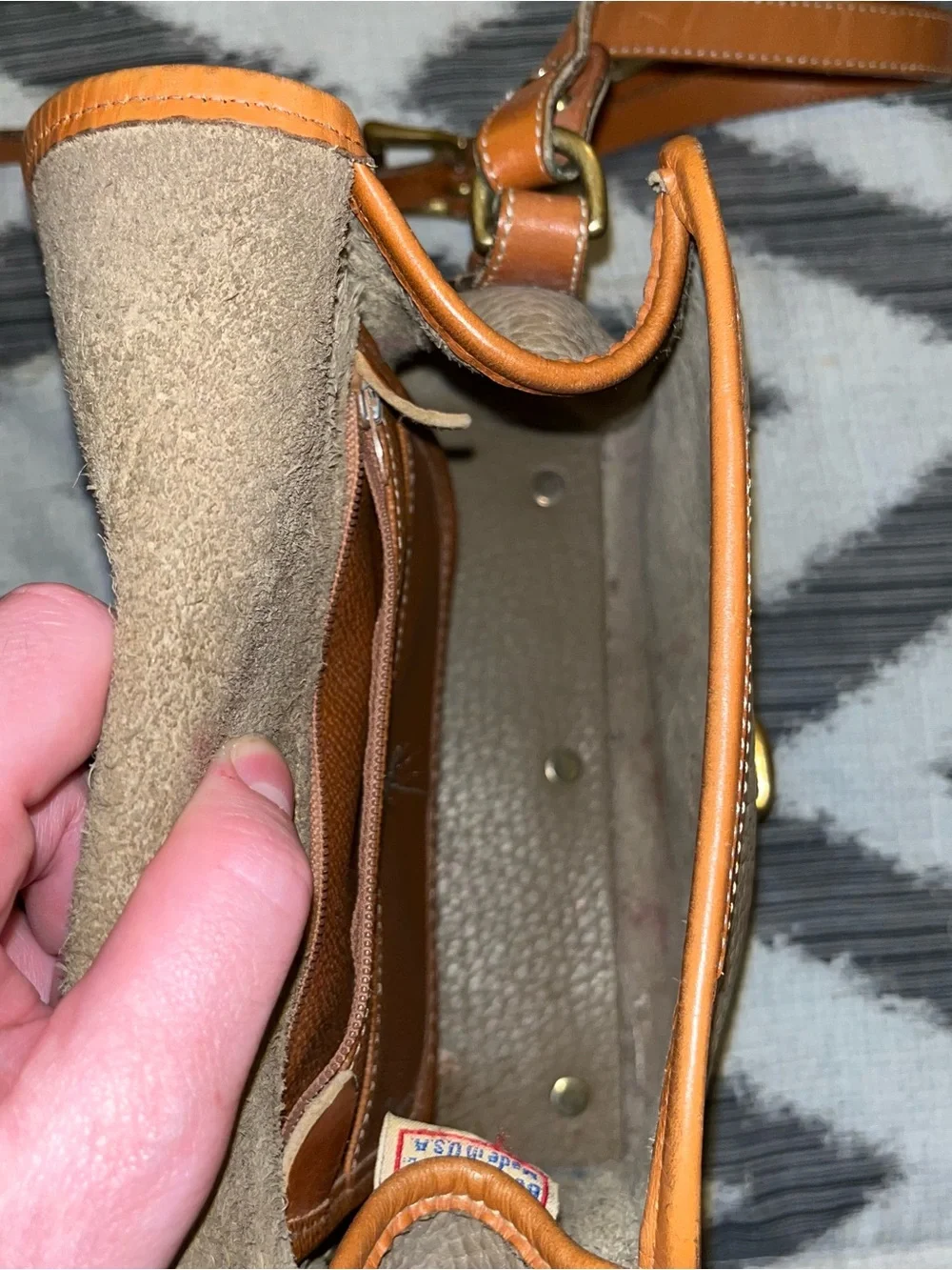 Vintage Dooney & Bourke Pebbled Leather Crossbody Bag in Taupe and Brown - Picture 8 of 10